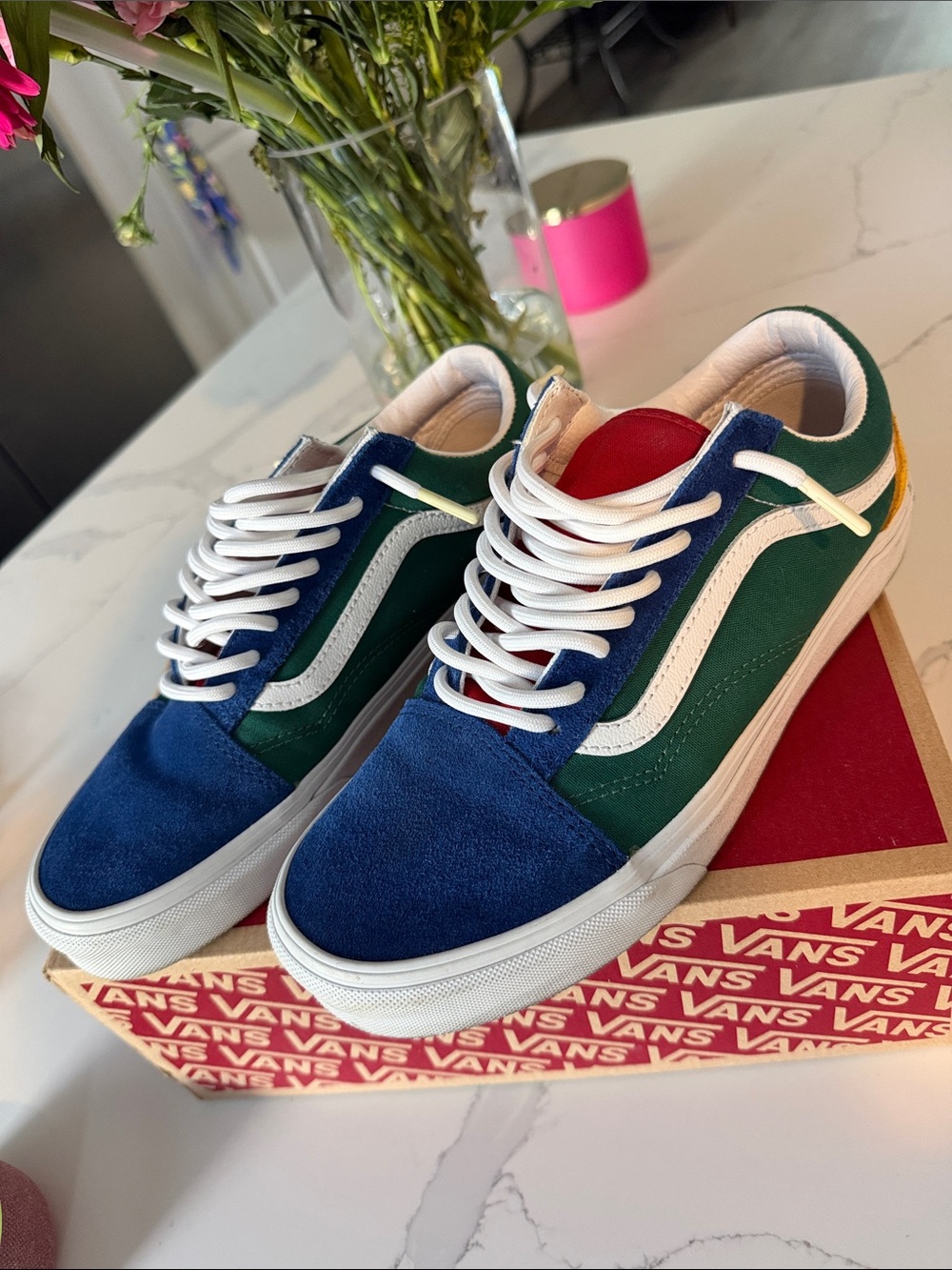 Vans Old Skool Sneakers — Blue, Green & Red Accents